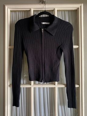 Abercrombie & Fitch Black Ribbed Zip-Front Long Sleeve Top